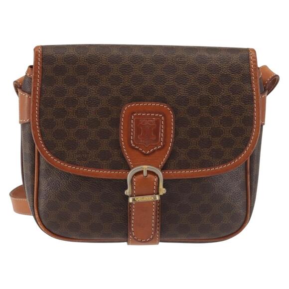 CELINE Macadam Canvas Shoulder Bag Pvc Leather Brown Gold - Picture 2 of 13